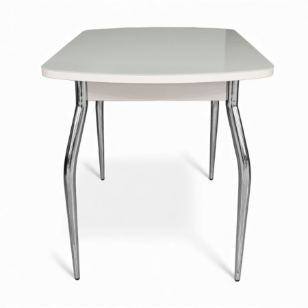 Стол ПГ-01 СТ 1100(1420)*700, ЛДСП Белое, Стекло Белое/нога ГНУТАЯ хром 4