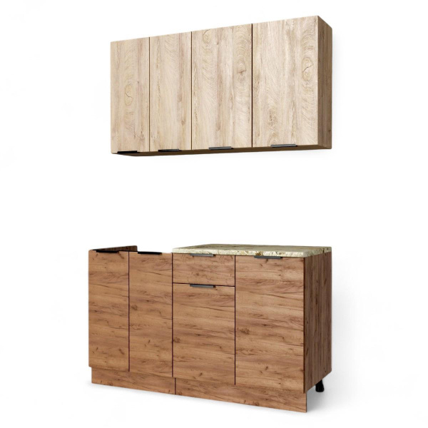 Кухня РЕГГИ Эндгрейн/Дуб Крафт Табачный (столеш.Версаль+сушка+планка) 