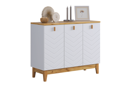 Комод 3 Хюгге белое дерево/дуб крафт золотой/белый матовый Комод 3 Хюгге белое дерево/дуб крафт золотой/белый матовый