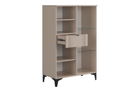 Комод 2 Рич со стеклом кашемир/фрапучино матовый/черный