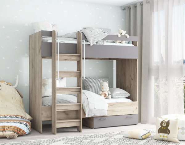 Кровать 2х-ярусн Серый графит/Дуб Крафт Серый