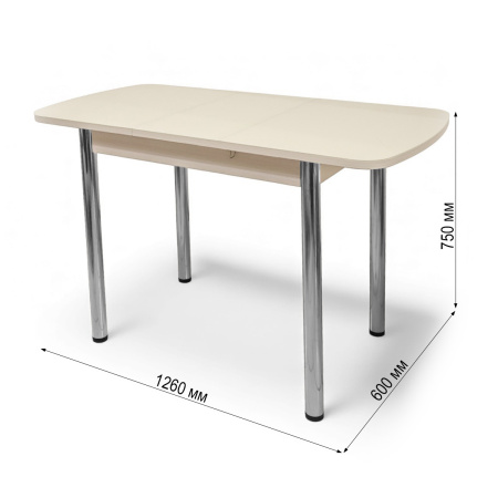Стол ПГ-мини СТ 960(+300)*600, ЛДСП Дуб молочный, Стекло Песочное/ хром 